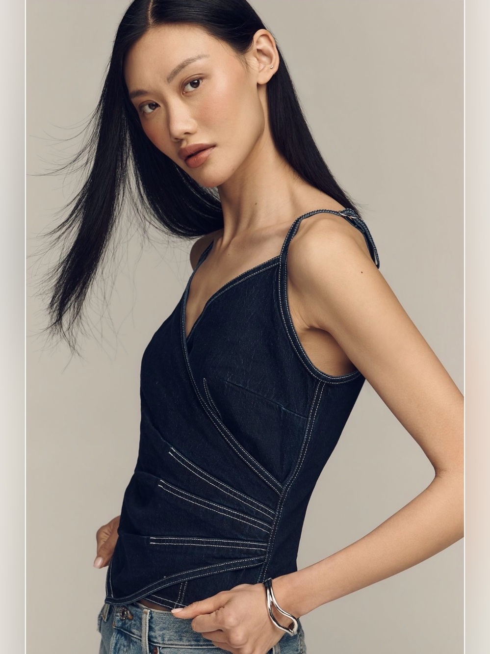 NWT Anthropologie Denim Strappy Wrap Tank - Picture 2 of 3